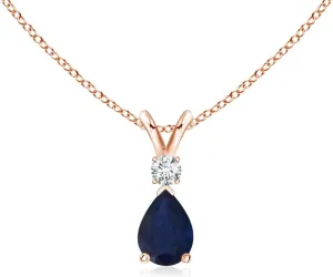 Angara Natural Blue Sapphire Teardrop Pendant with Diamond in Silver / 14K Solid Gold/Platinum | Birthday, Engagement, Anniversary, Wedding Jewelry Gift for Women