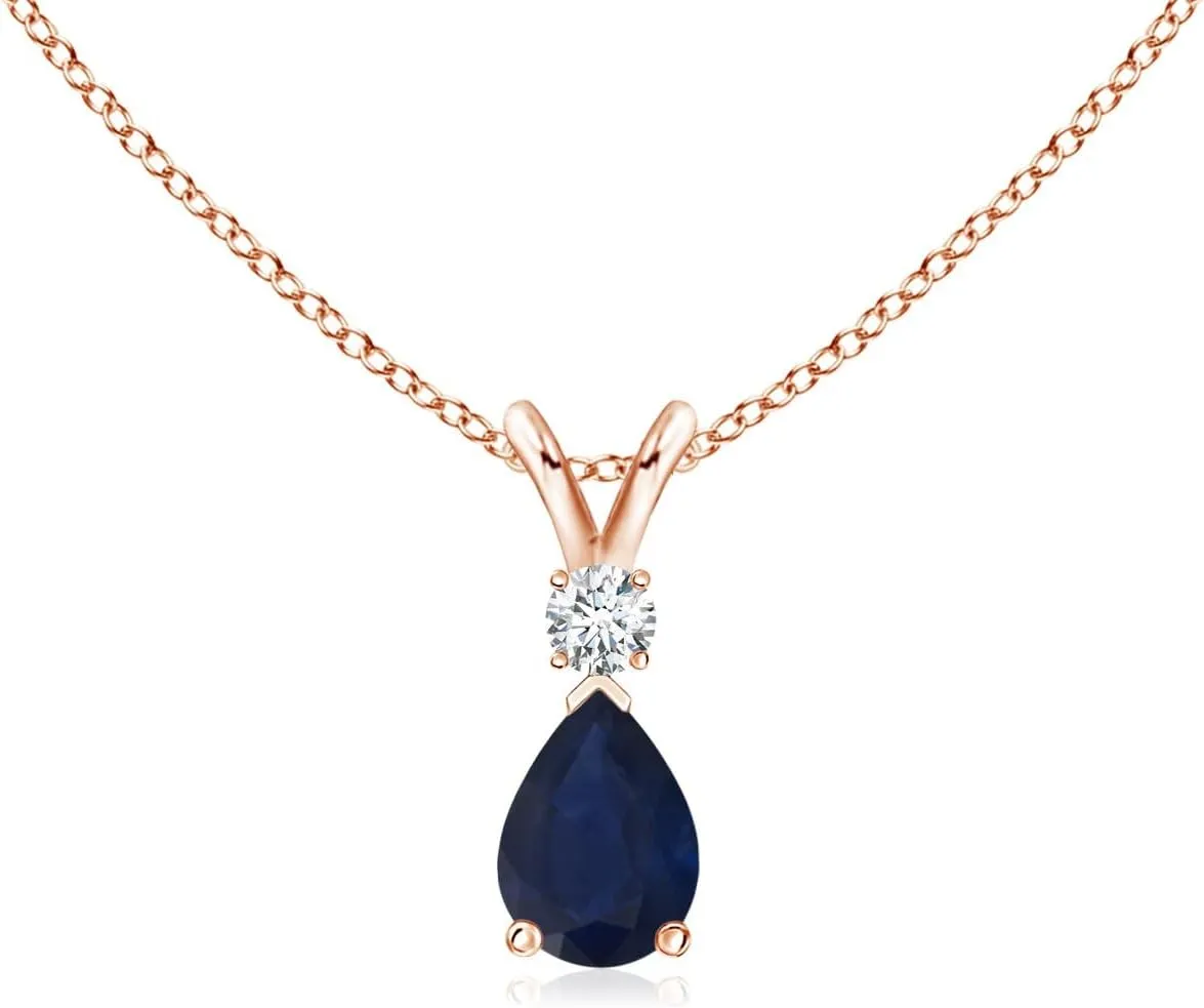 Angara Natural Blue Sapphire Teardrop Pendant with Diamond in Silver / 14K Solid Gold/Platinum | Birthday, Engagement, Anniversary, Wedding Jewelry Gift for Women