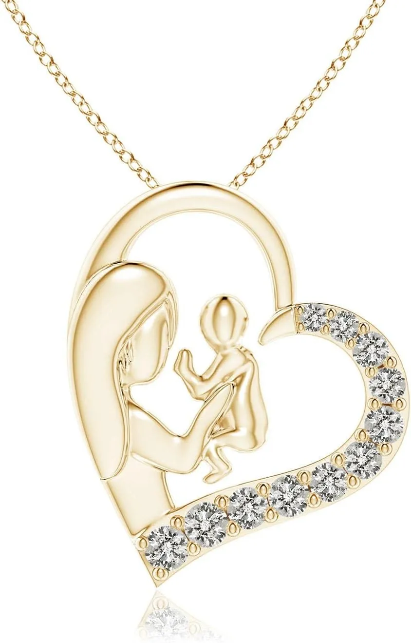 Angara Natural Diamond Heart Mother & Baby Pendant in 14K Solid Gold/Platinum | April Birthstone, Birthday, Engagement, Anniversary, Wedding Jewelry Gift for Women