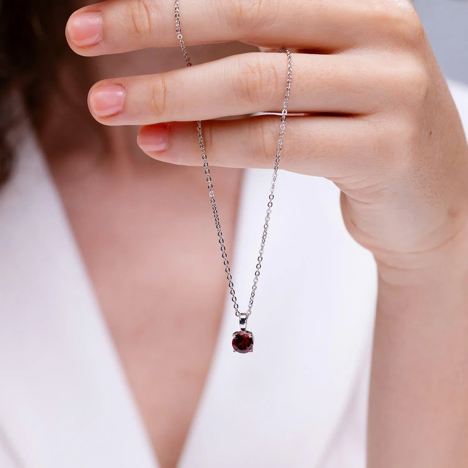 Angara Natural Garnet Round Solitaire Pendant Necklace for Women in Sterling Silver/14K Solid Gold/Platinum |January Birthstone Jewelry Gift for Her| Birthday| Wedding |Anniversary | Engagement