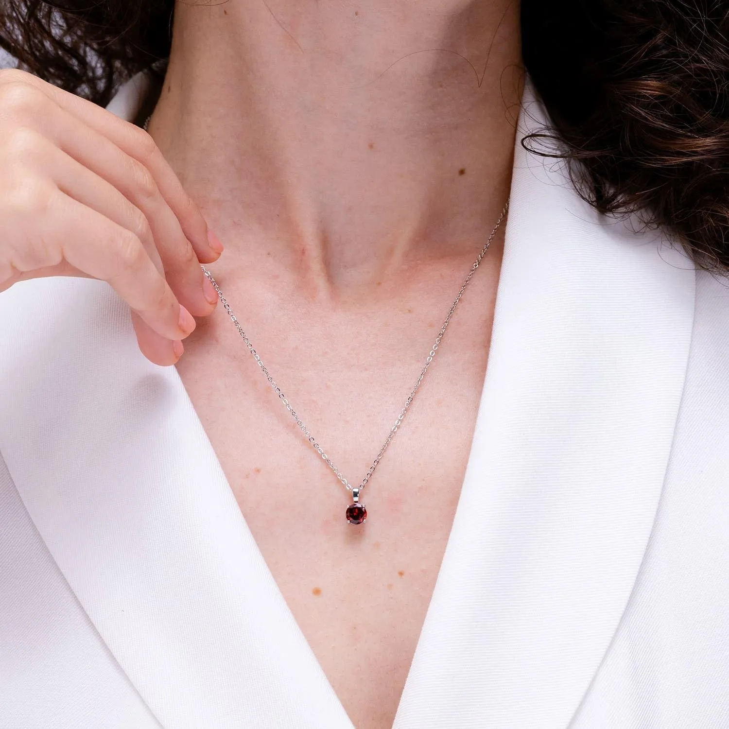 Angara Natural Garnet Round Solitaire Pendant Necklace for Women in Sterling Silver/14K Solid Gold/Platinum |January Birthstone Jewelry Gift for Her| Birthday| Wedding |Anniversary | Engagement