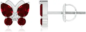 ANGARA Natural Ruby Butterfly Stud Earrings with Diamond in 14K Solid Gold/Platinum | July Birthstone, Birthday, Engagement, Anniversary, Wedding Jewelry Gift for Women