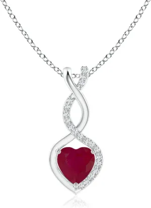 Angara Natural Ruby Infinity Heart Pendant with Diamonds in Silver / 14K Solid Gold/Platinum | July Birthstone, Birthday, Engagement, Anniversary, Wedding Jewelry Gift for Women