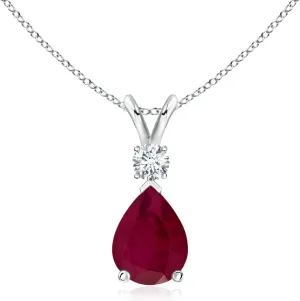 Angara Natural Ruby Teardrop Pendant with Diamond in Silver / 14K Solid Gold/Platinum | July Birthstone, Birthday, Engagement, Anniversary, Wedding Jewelry Gift for Women