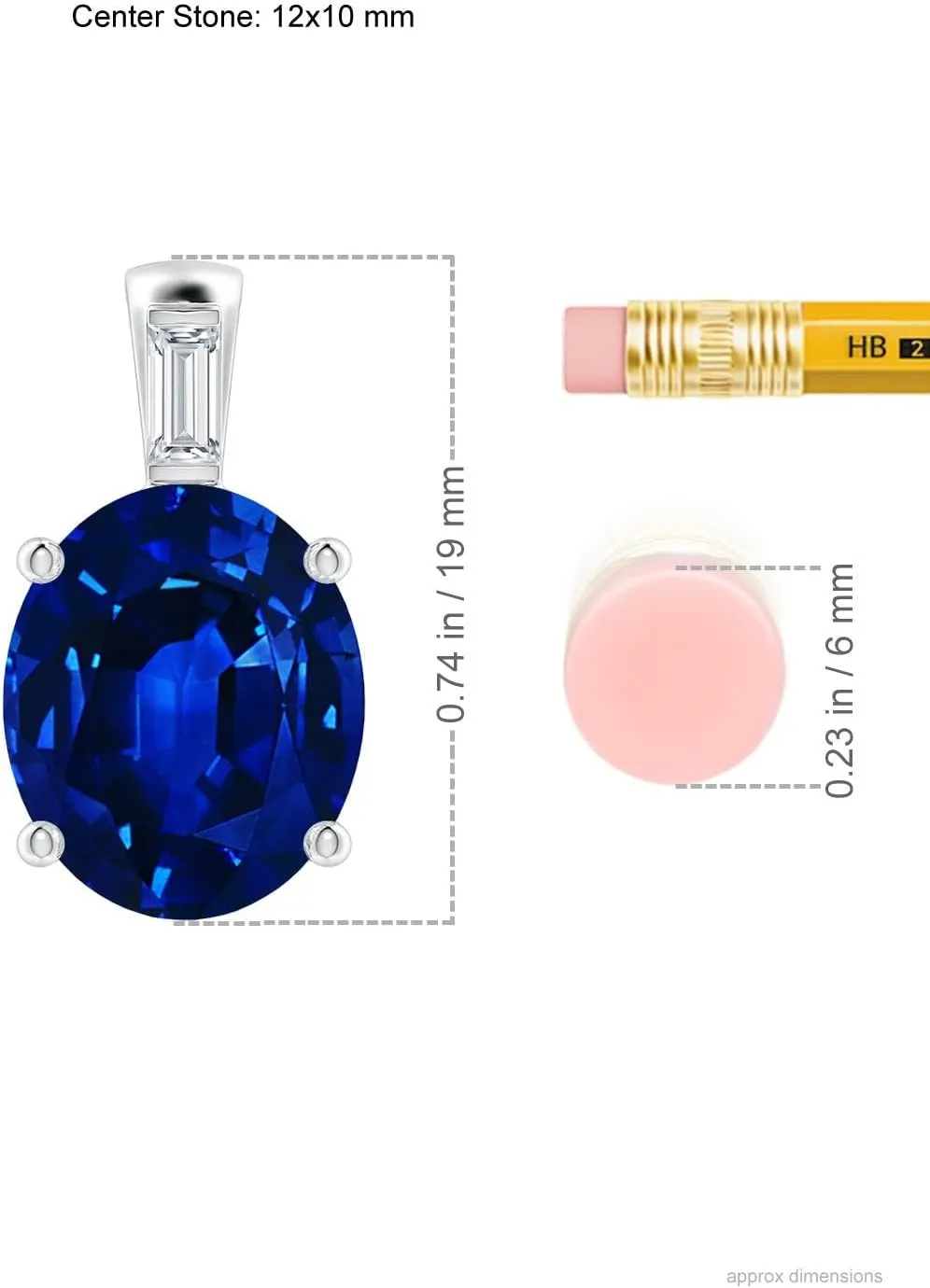 Angara Oval Lab Grown Blue Sapphire Pendant with Baguette Diamond in 14K Solid Gold/Platinum | September Birthstone, Birthday, Engagement, Anniversary, Wedding Jewelry Gift for Women