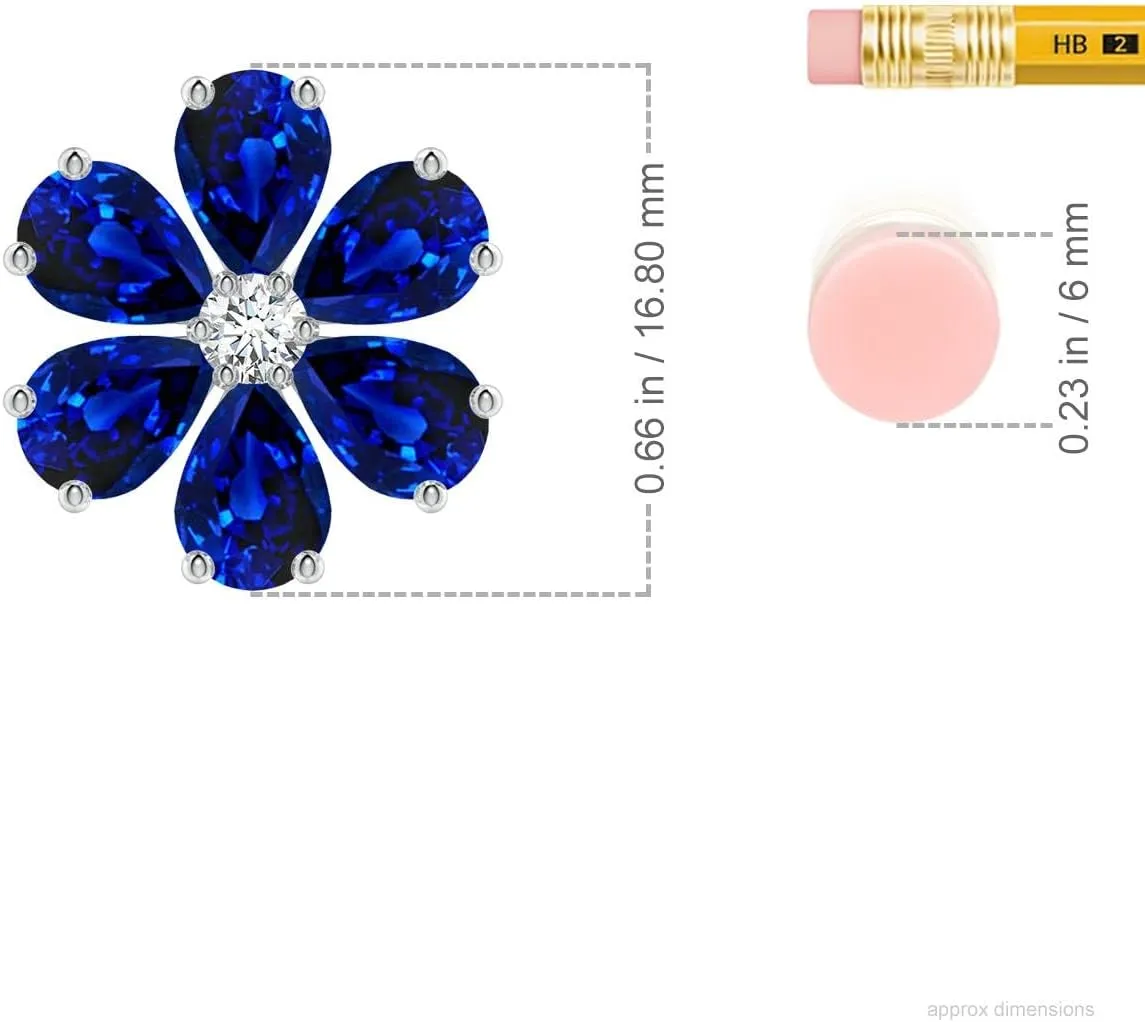 Angara Pear Lab Grown Blue Sapphire Flower Cluster Pendant with Diamond in 14K Solid Gold/Platinum | September Birthstone, Birthday, Engagement, Anniversary, Wedding Jewelry Gift for Women