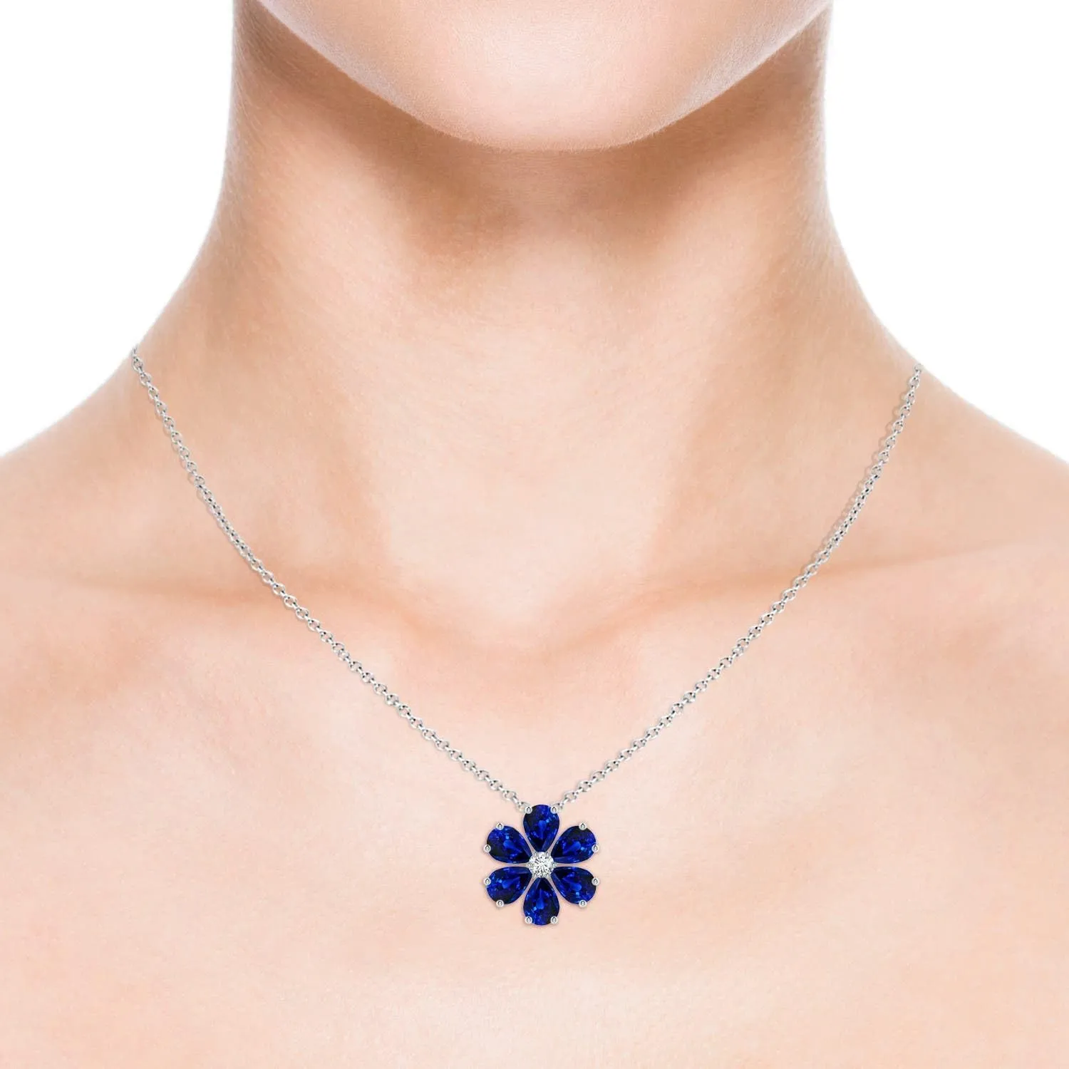 Angara Pear Lab Grown Blue Sapphire Flower Cluster Pendant with Diamond in 14K Solid Gold/Platinum | September Birthstone, Birthday, Engagement, Anniversary, Wedding Jewelry Gift for Women