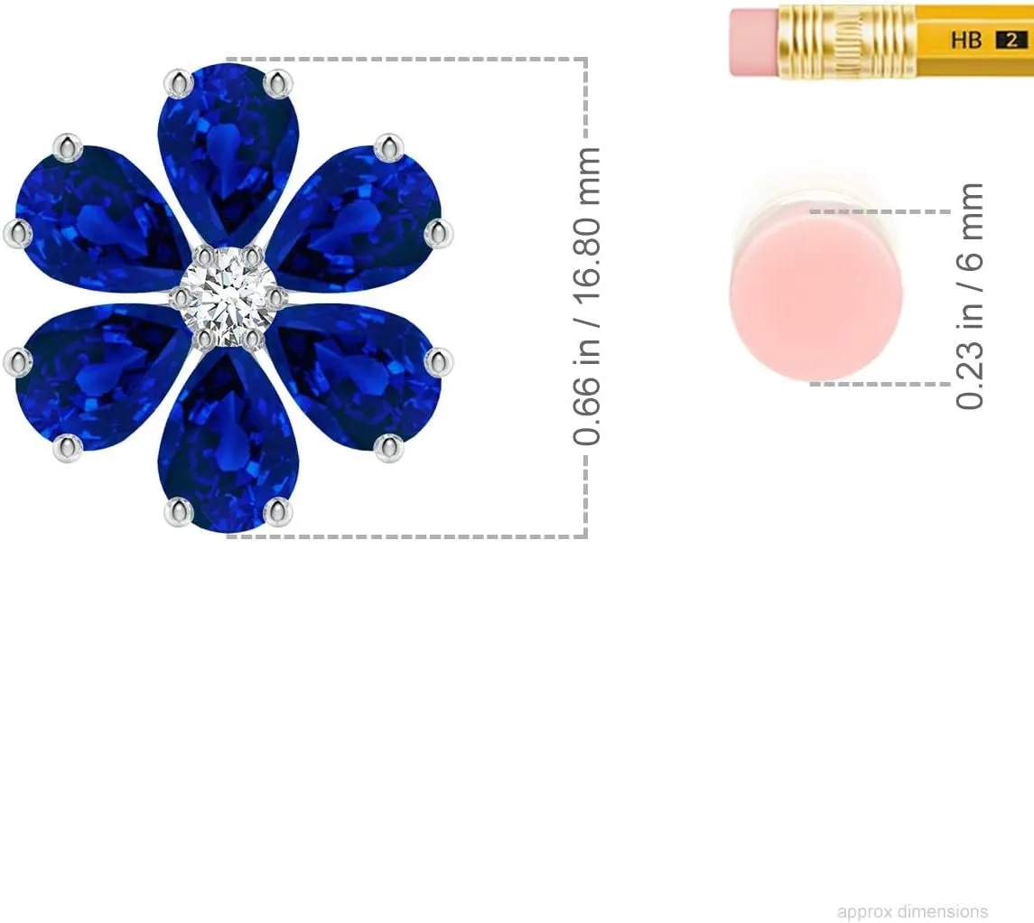 Angara Pear Lab Grown Blue Sapphire Flower Cluster Pendant with Diamond in 14K Solid Gold/Platinum | September Birthstone, Birthday, Engagement, Anniversary, Wedding Jewelry Gift for Women