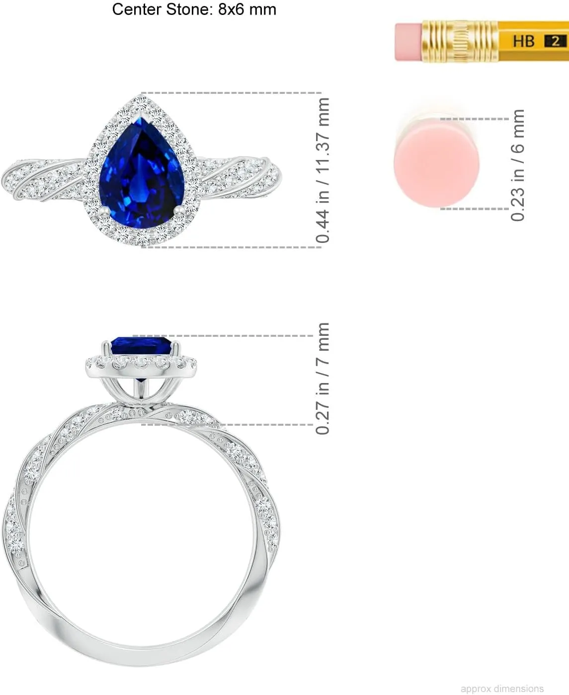 Angara Pear Lab Grown Blue Sapphire Halo Twisted Rope Shank Engagement Ring in 14K Solid Gold/Platinum | September Birthstone, Birthday, Anniversary, Wedding Jewelry Gift for Women