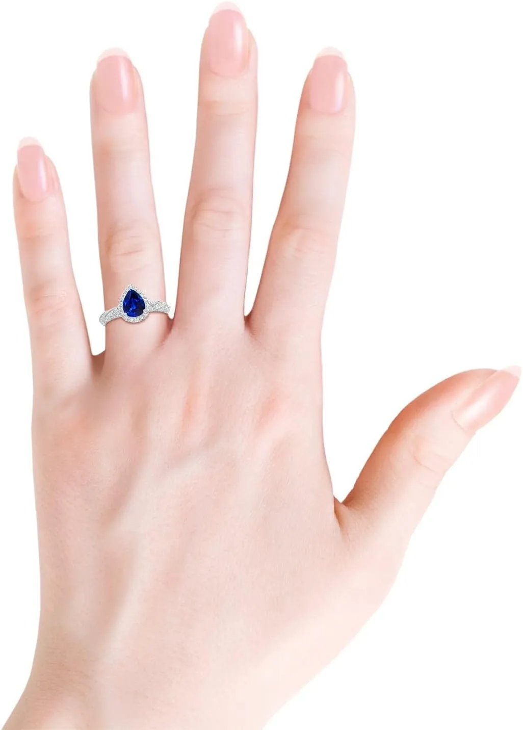 Angara Pear Lab Grown Blue Sapphire Halo Twisted Rope Shank Engagement Ring in 14K Solid Gold/Platinum | September Birthstone, Birthday, Anniversary, Wedding Jewelry Gift for Women