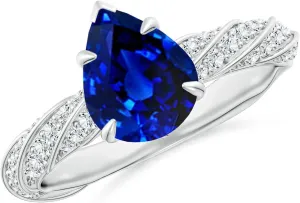 Angara Pear Lab Grown Blue Sapphire Twisted Rope Shank Engagement Ring in 14K Solid Gold/Platinum | September Birthstone, Birthday, Anniversary, Wedding Jewelry Gift for Women