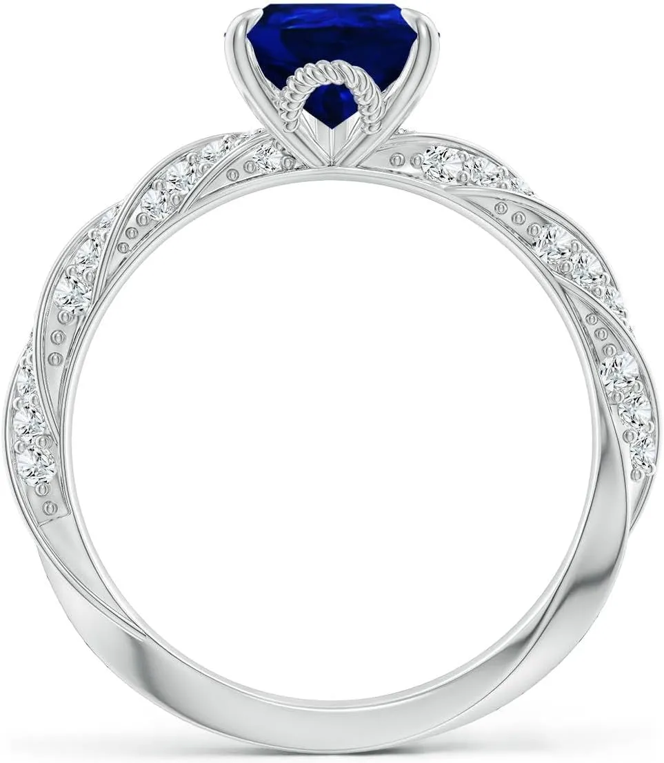 Angara Pear Lab Grown Blue Sapphire Twisted Rope Shank Engagement Ring in 14K Solid Gold/Platinum | September Birthstone, Birthday, Anniversary, Wedding Jewelry Gift for Women