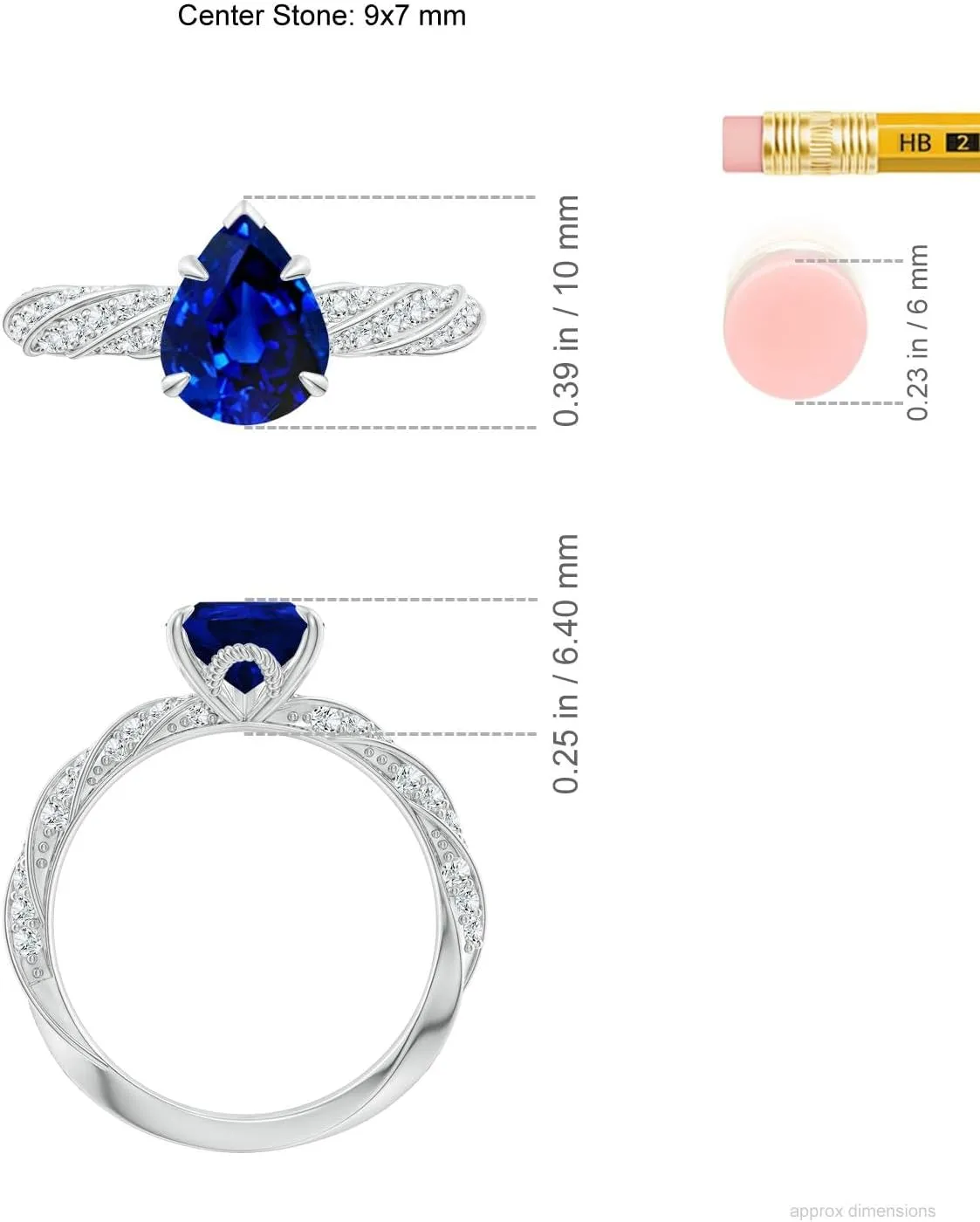 Angara Pear Lab Grown Blue Sapphire Twisted Rope Shank Engagement Ring in 14K Solid Gold/Platinum | September Birthstone, Birthday, Anniversary, Wedding Jewelry Gift for Women