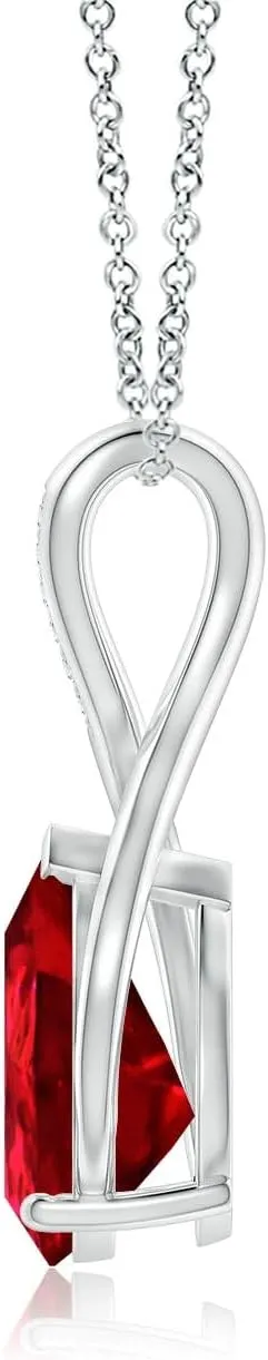 Angara Pear Lab Grown Ruby Infinity Twist Pendant with Diamonds in 14K Solid Gold/Platinum | July Birthstone, Birthday, Engagement, Anniversary, Wedding Jewelry Gift for Women