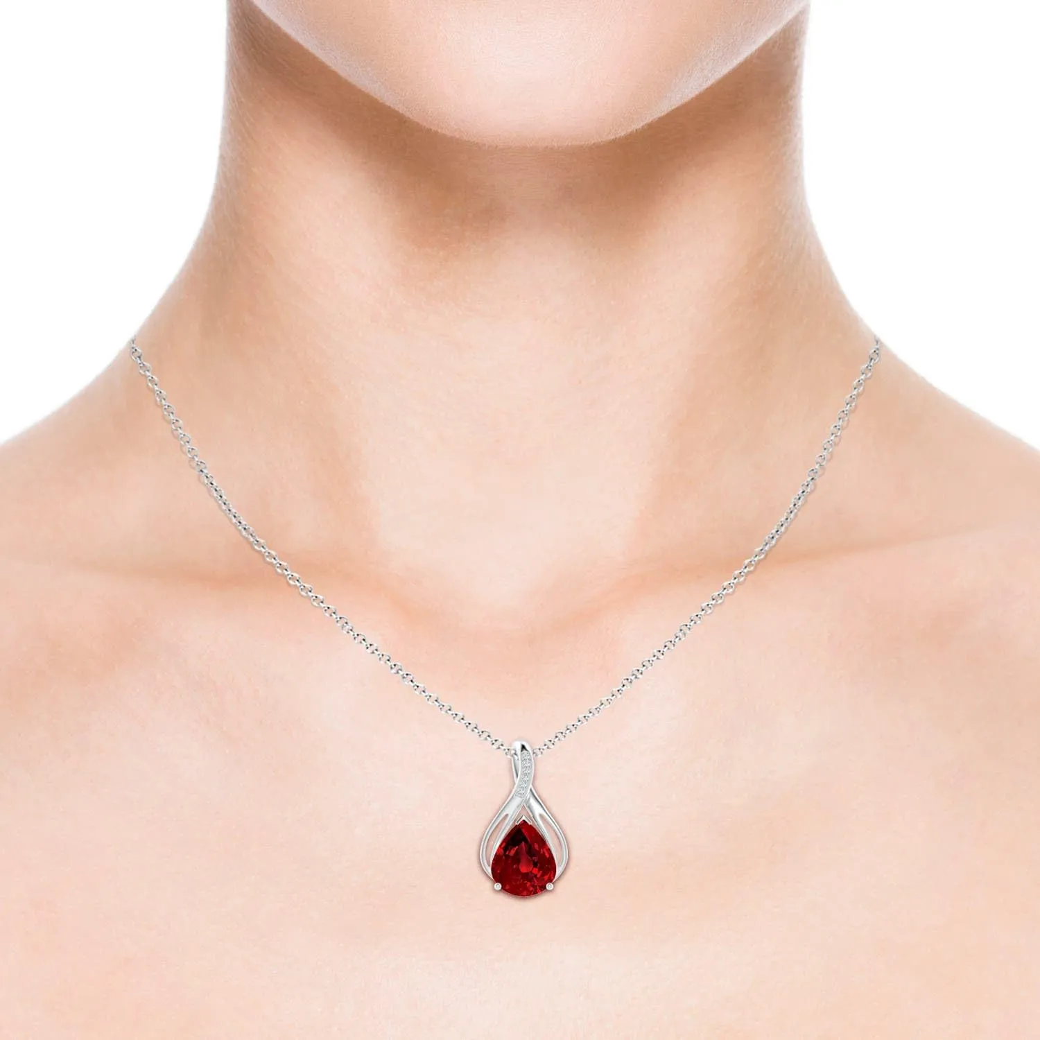 Angara Pear Lab Grown Ruby Infinity Twist Pendant with Diamonds in 14K Solid Gold/Platinum | July Birthstone, Birthday, Engagement, Anniversary, Wedding Jewelry Gift for Women