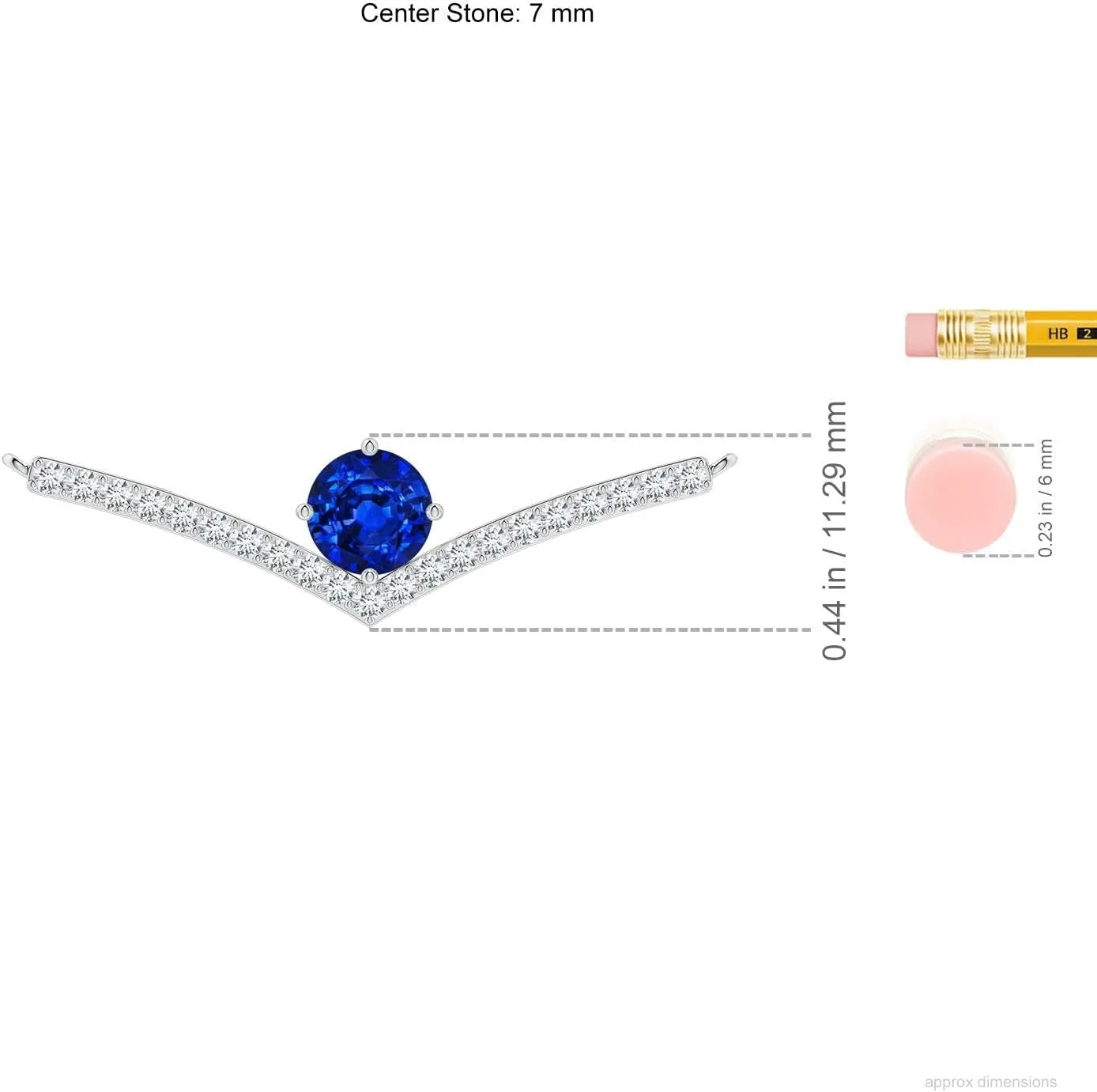 Angara Round Lab Grown Blue Sapphire Chevron Necklace with Diamond Accents in 14K Solid Gold/Platinum | September Birthstone, Birthday, Engagement, Anniversary, Wedding Jewelry Gift for Women