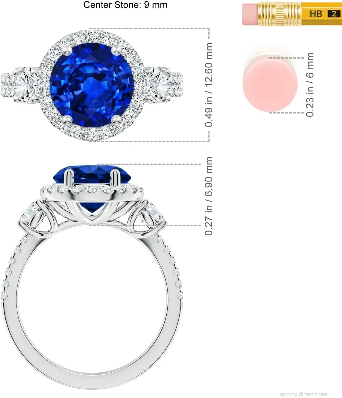 Angara Round Lab Grown Blue Sapphire Halo Double Shank Engagement Ring in 14K Solid Gold/Platinum | September Birthstone, Birthday, Anniversary, Wedding Jewelry Gift for Women