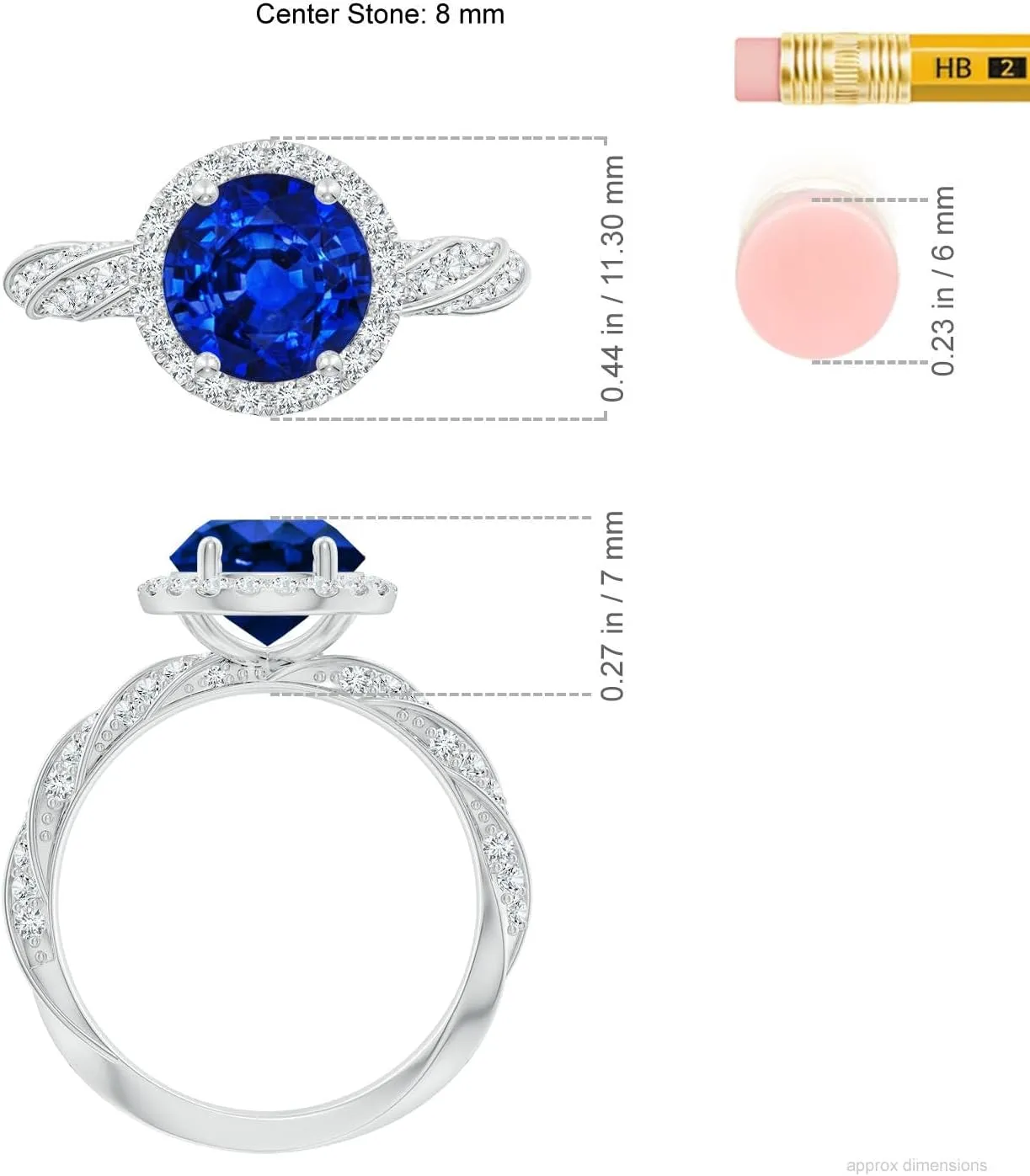 Angara Round Lab Grown Blue Sapphire Halo Twisted Rope Shank Engagement Ring in 14K Solid Gold/Platinum | September Birthstone, Birthday, Anniversary, Wedding Jewelry Gift for Women