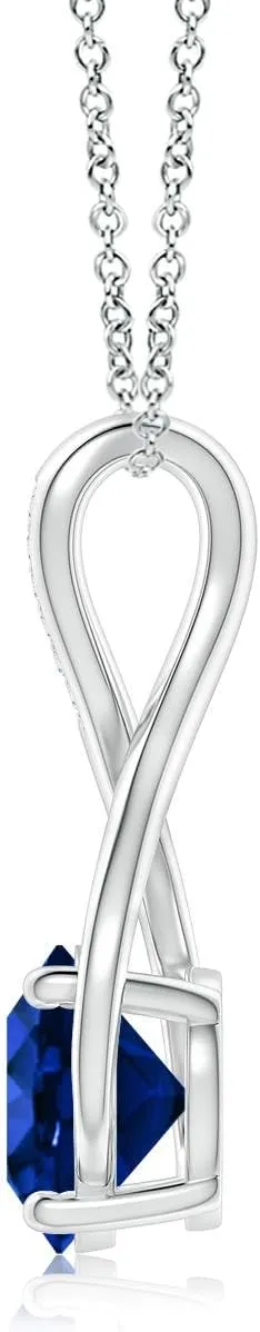 Angara Round Lab Grown Blue Sapphire Infinity Twist Pendant with Diamonds in 14K Solid Gold/Platinum | September Birthstone, Birthday, Engagement, Anniversary, Wedding Jewelry Gift for Women