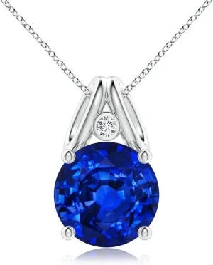 Angara Round Lab Grown Blue Sapphire Pendant with Diamond in 14K Solid Gold/Platinum | September Birthstone, Birthday, Engagement, Anniversary, Wedding Jewelry Gift for Women