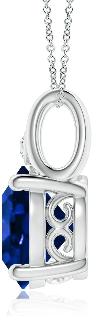 Angara Round Lab Grown Blue Sapphire Pendant with Diamond in 14K Solid Gold/Platinum | September Birthstone, Birthday, Engagement, Anniversary, Wedding Jewelry Gift for Women