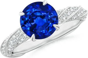 Angara Round Lab Grown Blue Sapphire Twisted Rope Shank Engagement Ring in 14K Solid Gold/Platinum | September Birthstone, Birthday, Anniversary, Wedding Jewelry Gift for Women