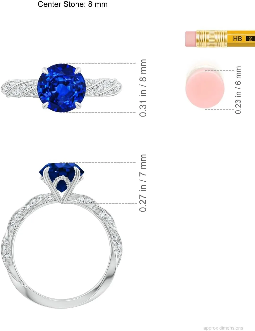 Angara Round Lab Grown Blue Sapphire Twisted Rope Shank Engagement Ring in 14K Solid Gold/Platinum | September Birthstone, Birthday, Anniversary, Wedding Jewelry Gift for Women