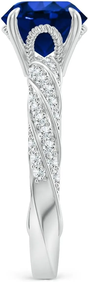 Angara Round Lab Grown Blue Sapphire Twisted Rope Shank Engagement Ring in 14K Solid Gold/Platinum | September Birthstone, Birthday, Anniversary, Wedding Jewelry Gift for Women
