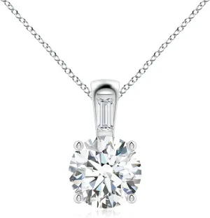 Angara Round Lab Grown Diamond Pendant with Baguette Accent in 14K Solid Gold/Platinum | April Birthstone, Birthday, Engagement, Anniversary, Wedding Jewelry Gift for Women