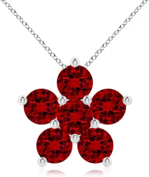 Angara Round Lab Grown Ruby Floral Cluster Pendant in 14K Solid Gold/Platinum | July Birthstone, Birthday, Engagement, Anniversary, Wedding Jewelry Gift for Women