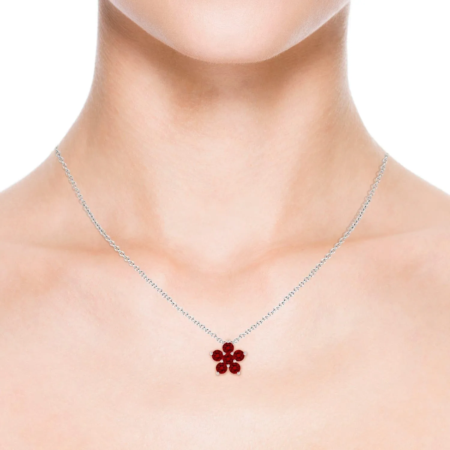 Angara Round Lab Grown Ruby Floral Cluster Pendant in 14K Solid Gold/Platinum | July Birthstone, Birthday, Engagement, Anniversary, Wedding Jewelry Gift for Women