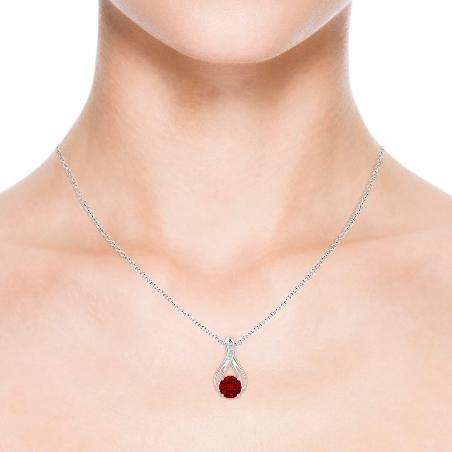Angara Round Lab Grown Ruby Infinity Twist Pendant with Diamonds in 14K Solid Gold/Platinum | July Birthstone, Birthday, Engagement, Anniversary, Wedding Jewelry Gift for Women