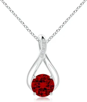 Angara Round Lab Grown Ruby Infinity Twist Pendant with Diamonds in 14K Solid Gold/Platinum | July Birthstone, Birthday, Engagement, Anniversary, Wedding Jewelry Gift for Women