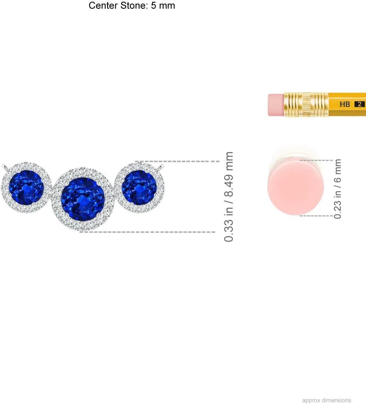 Angara Three Stone Round Lab Grown Blue Sapphire Halo Pendant in 14K Solid Gold/Platinum | September Birthstone, Birthday, Engagement, Anniversary, Wedding Jewelry Gift for Women