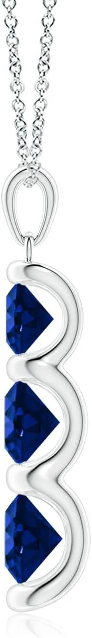 Angara Three Stone Round Lab Grown Blue Sapphire Journey Pendant in 14K Solid Gold/Platinum | September Birthstone, Birthday, Engagement, Anniversary, Wedding Jewelry Gift for Women