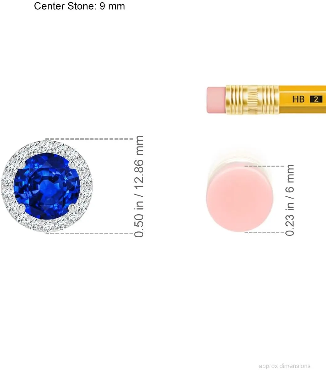 Angara Vintage Inspired Round Lab Grown Blue Sapphire Halo Pendant in 14K Solid Gold/Platinum | September Birthstone, Birthday, Engagement, Anniversary, Wedding Jewelry Gift for Women