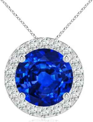 Angara Vintage Inspired Round Lab Grown Blue Sapphire Halo Pendant in 14K Solid Gold/Platinum | September Birthstone, Birthday, Engagement, Anniversary, Wedding Jewelry Gift for Women