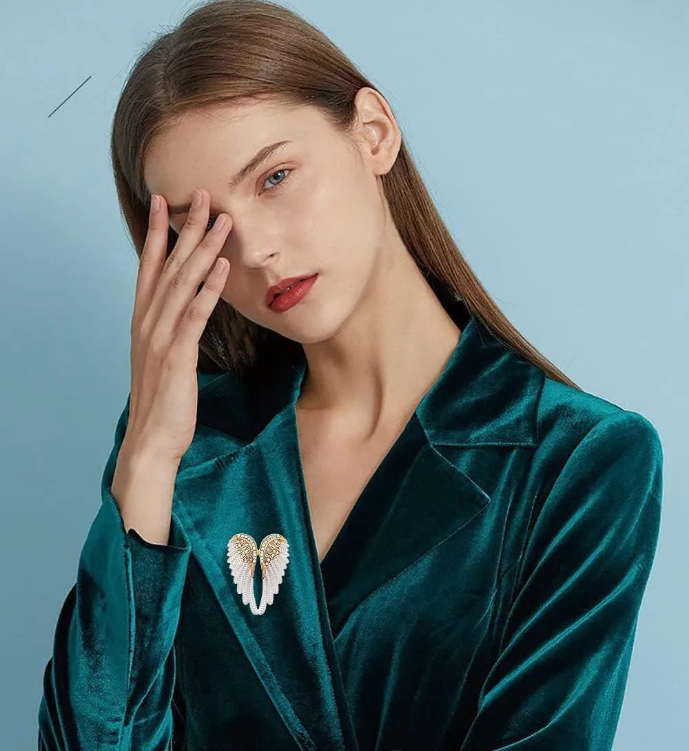 Angel Wing Lapel Brooch Pin for Women Girls Men Cubic Zirconia Crystal Enamel Fairy Elf Wings Pins Clip Shawl Dress Coat Suit Scarves Backpacks Brooches Pins Fashion Jewelry Birthday Gifts