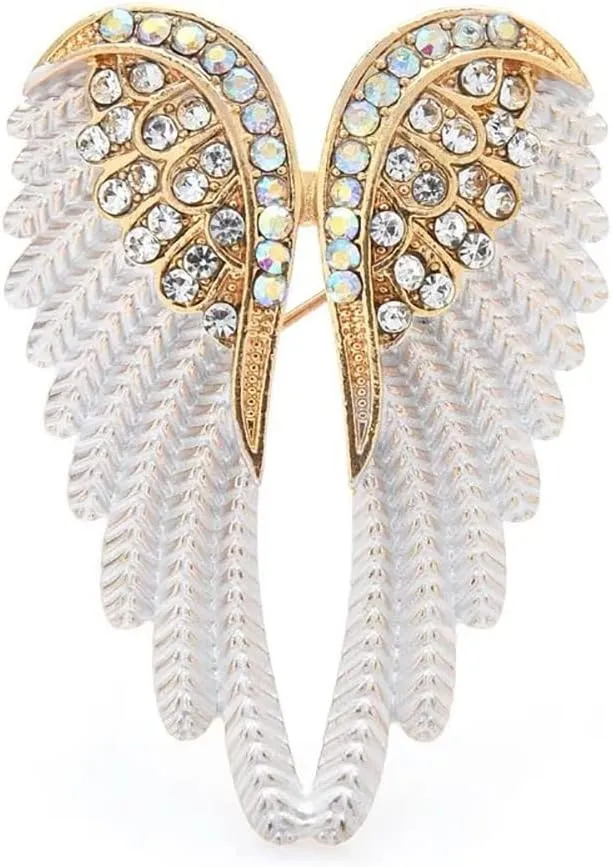 Angel Wing Lapel Brooch Pin for Women Girls Men Cubic Zirconia Crystal Enamel Fairy Elf Wings Pins Clip Shawl Dress Coat Suit Scarves Backpacks Brooches Pins Fashion Jewelry Birthday Gifts