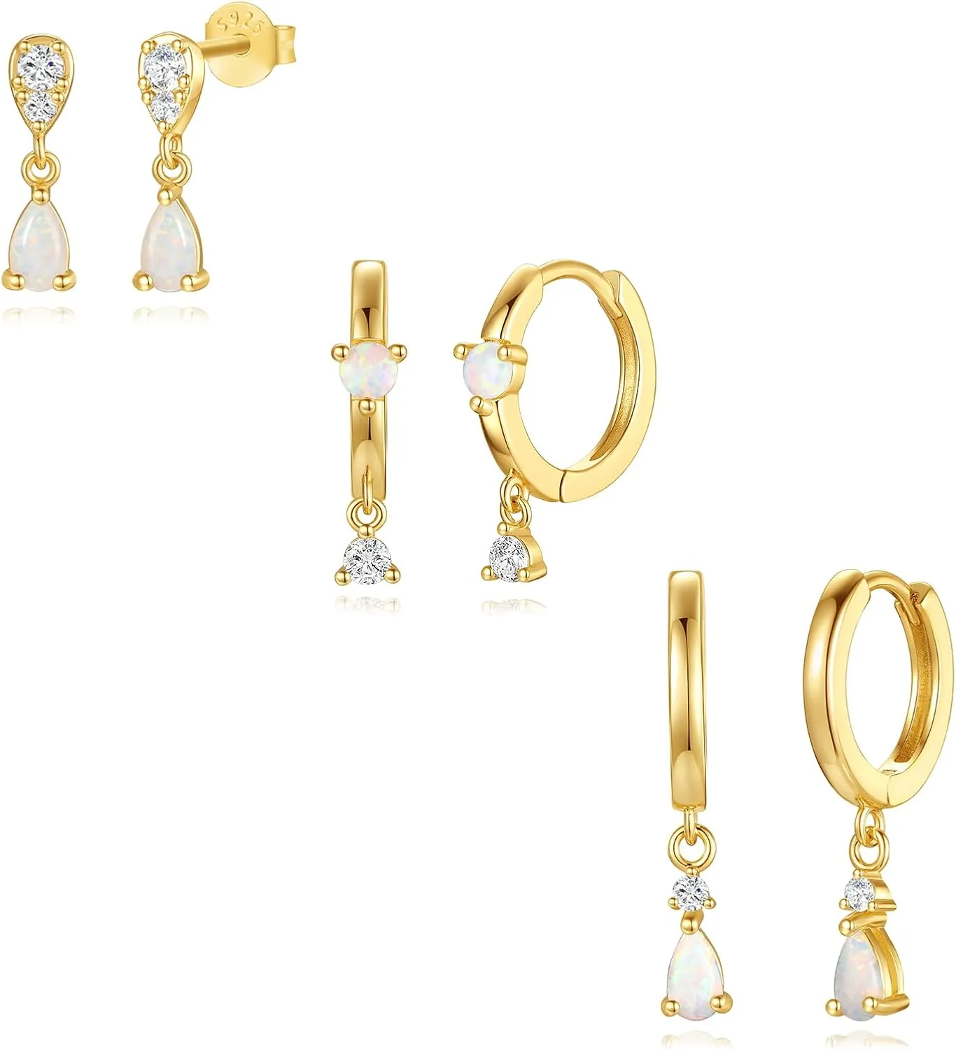 Angelady Opal Earrings Set for Women, Hypoallergenic S925 Sun Stud Earring for Sensitive Ears, Dainty Hoop Huggie Silver Opal Dangle Earring Stacks, Gold Earrings for Women Trendy 2025