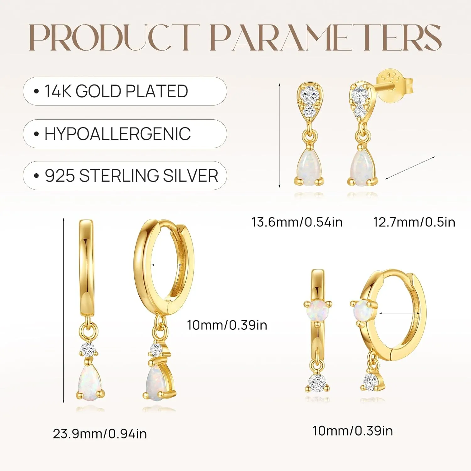 Angelady Opal Earrings Set for Women, Hypoallergenic S925 Sun Stud Earring for Sensitive Ears, Dainty Hoop Huggie Silver Opal Dangle Earring Stacks, Gold Earrings for Women Trendy 2025