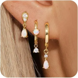 Angelady Opal Earrings Set for Women, Hypoallergenic S925 Sun Stud Earring for Sensitive Ears, Dainty Hoop Huggie Silver Opal Dangle Earring Stacks, Gold Earrings for Women Trendy 2025