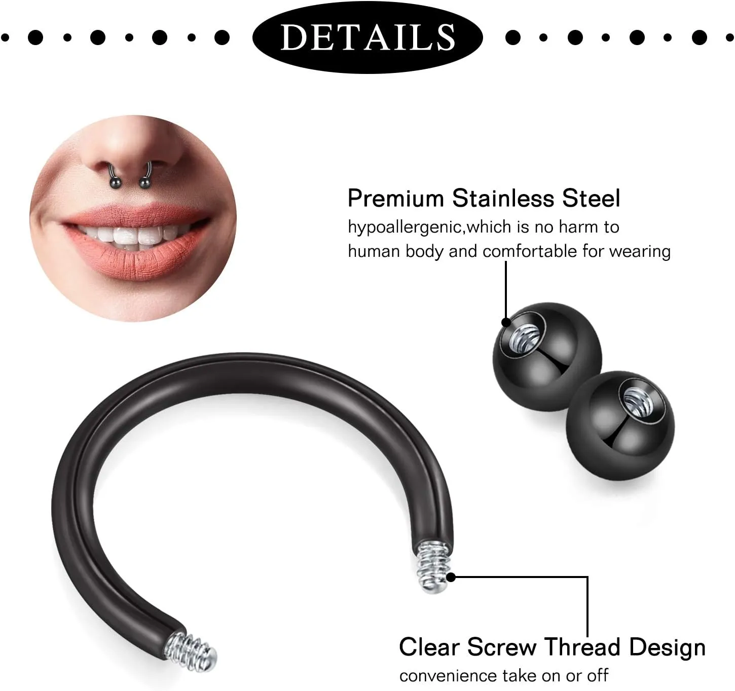 Anicina 16G Septum Rings Hoop Jewelry Nose Ring Horseshoe Stainless Steel Cartilage Earrings Helix Tragus Piercing