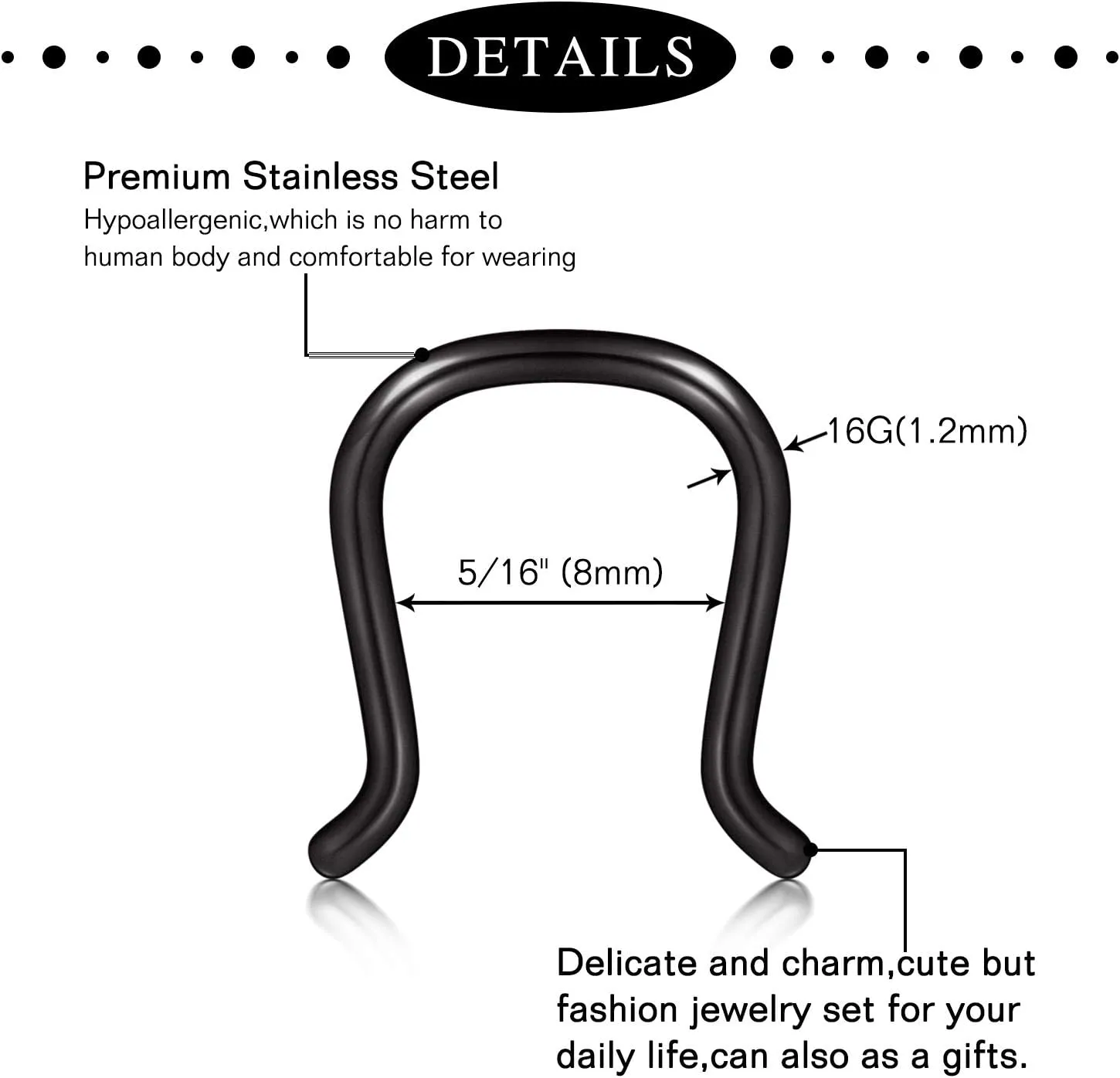 Anicina 16G Septum Rings Hoop Jewelry Nose Ring Horseshoe Stainless Steel Cartilage Earrings Helix Tragus Piercing