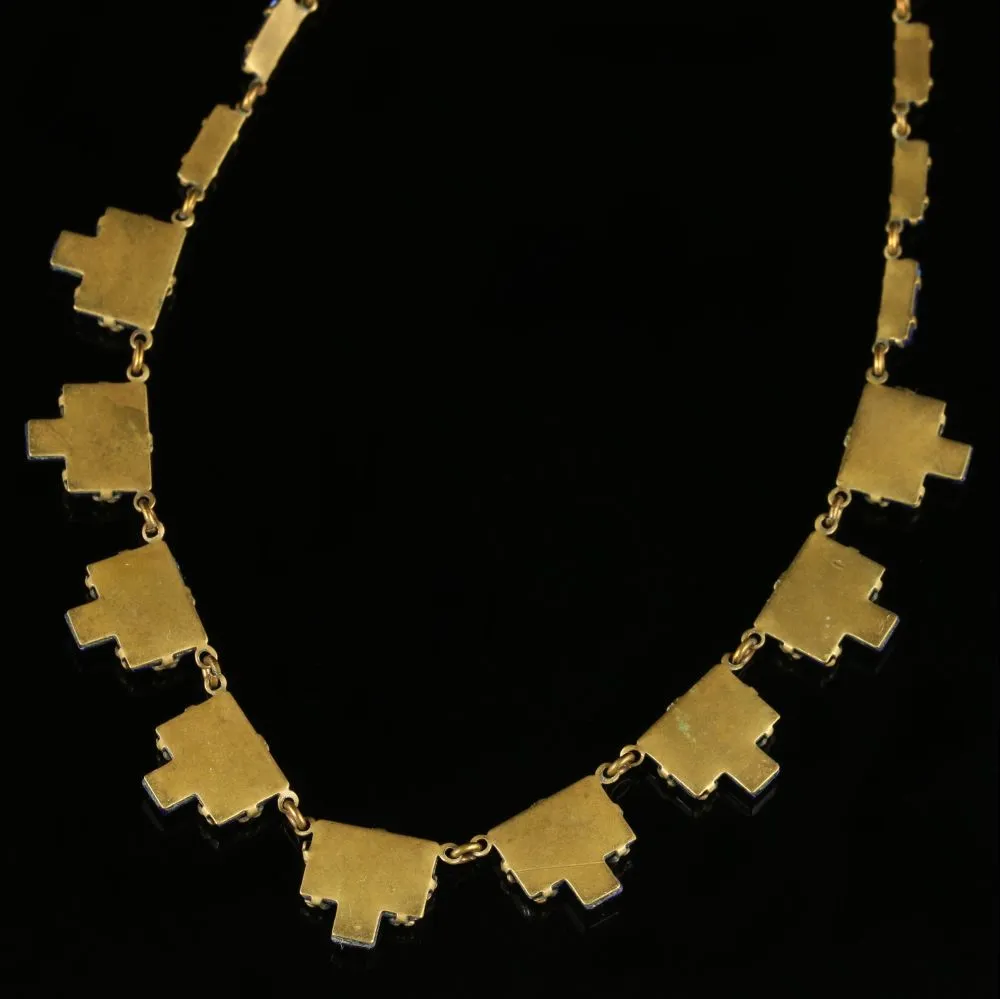 Art Deco Czech Necklace Blue Mirror Glass Circa 1920