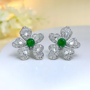 Artificial Emerald Flower Earrings 925 Silver Plated
