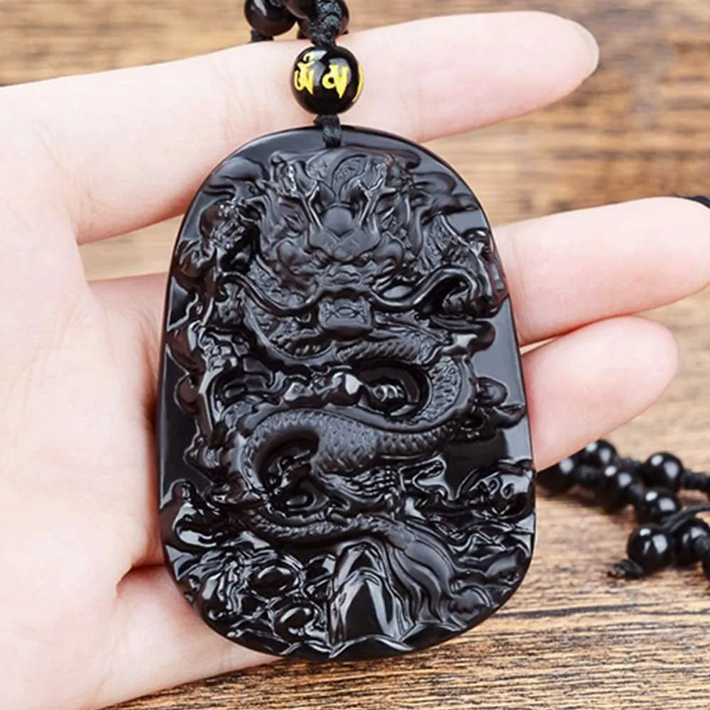 ASGIFT Obsidian Lucky Necklace Power Stone Amulet Protection Pendant with Adjustable Bead Chain Healing Crystal Spiritual Gift