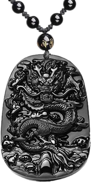 ASGIFT Obsidian Lucky Necklace Power Stone Amulet Protection Pendant with Adjustable Bead Chain Healing Crystal Spiritual Gift