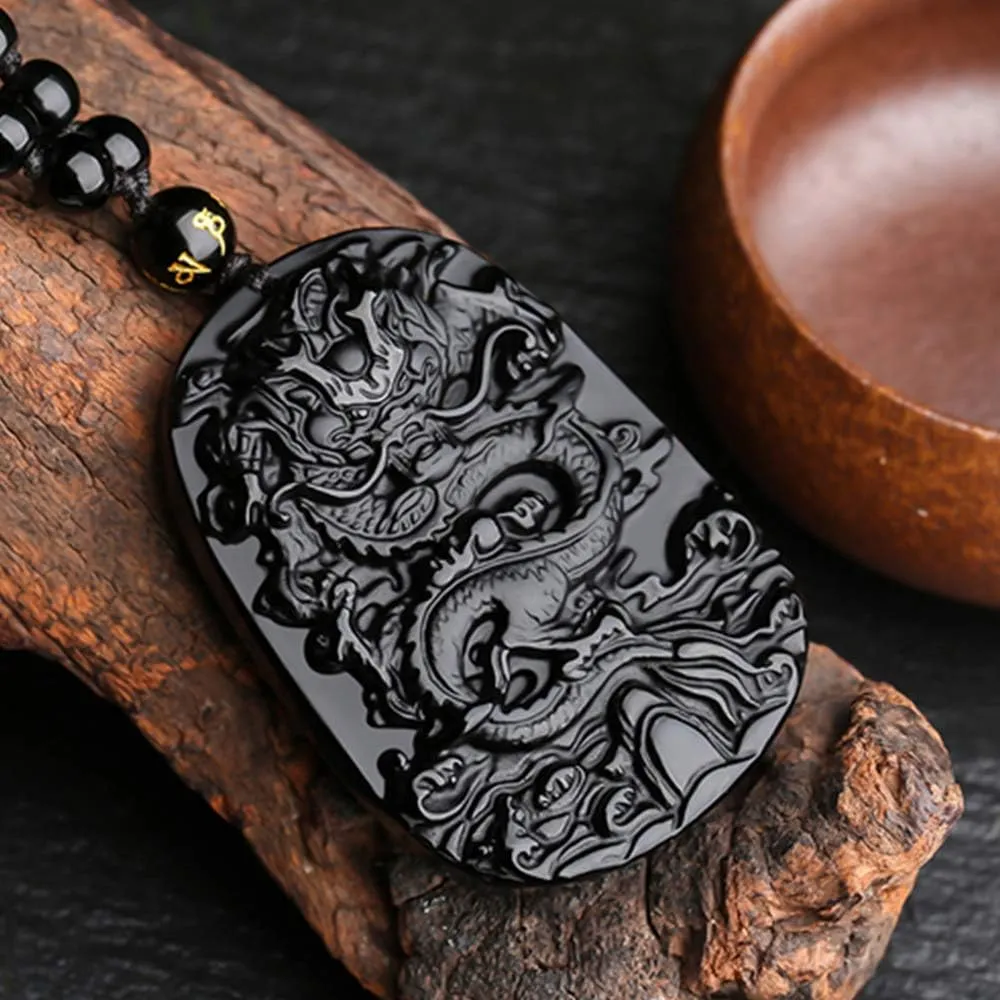 ASGIFT Obsidian Lucky Necklace Power Stone Amulet Protection Pendant with Adjustable Bead Chain Healing Crystal Spiritual Gift