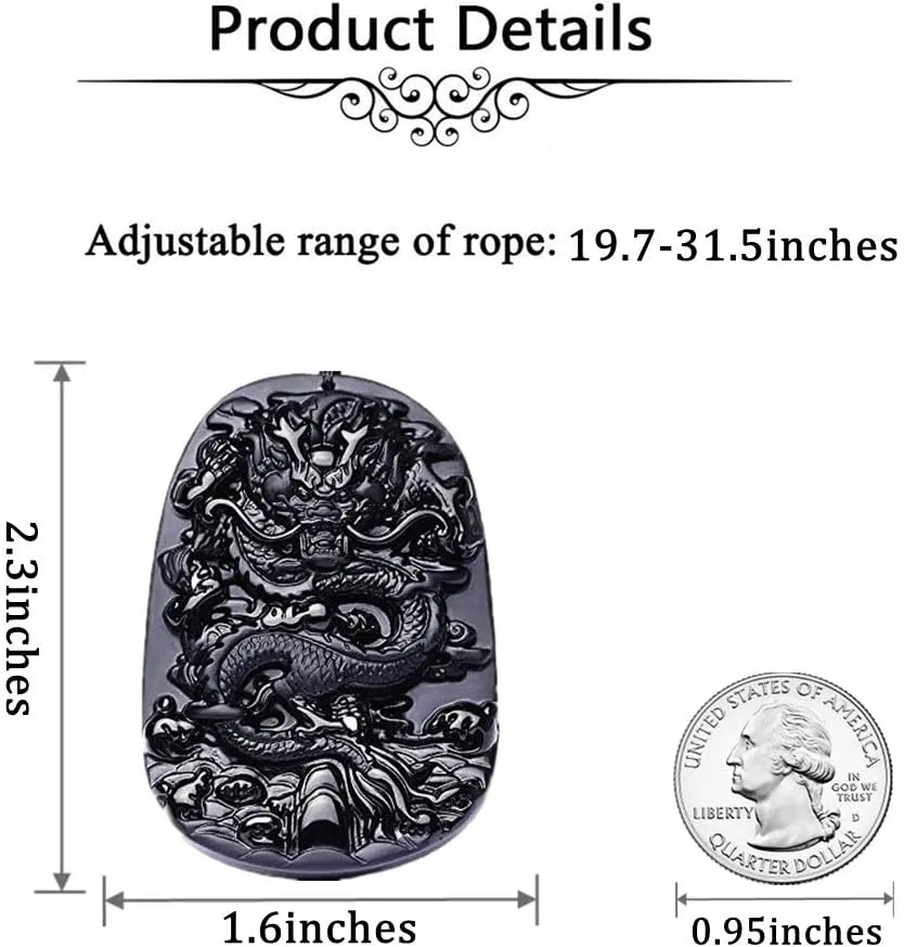ASGIFT Obsidian Lucky Necklace Power Stone Amulet Protection Pendant with Adjustable Bead Chain Healing Crystal Spiritual Gift